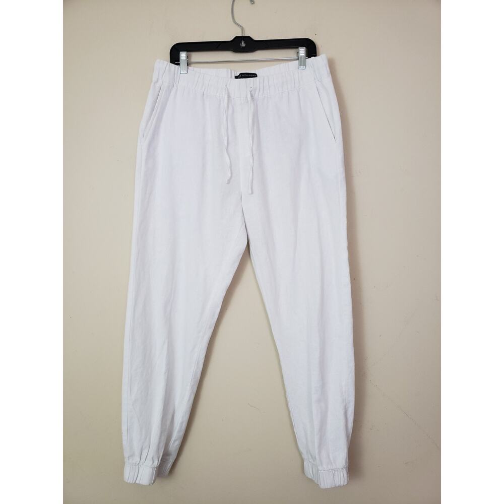 Saks Fifth Avenue Mens Joggers Pants Size L Off White Drawstring Linen Blend
